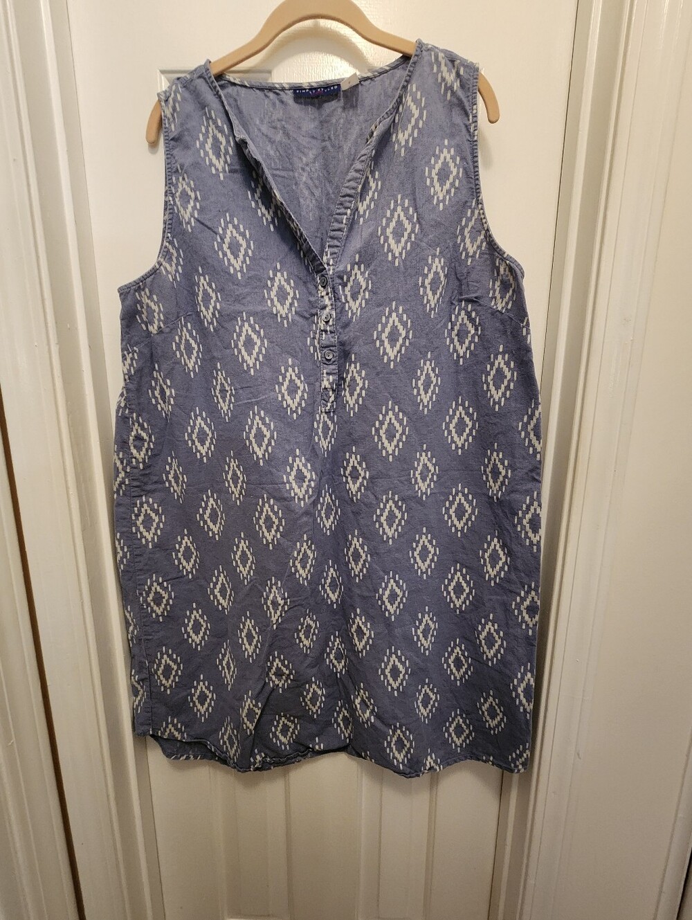 Vintage Chambray Ikat Diamond Print Sleeveless Tunic - Size XL
